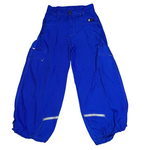Vintage Kikwear Nylon Blue Wide Leg Pants size 32 Skater Rave Grunge drawstring - Picture 7 of 10